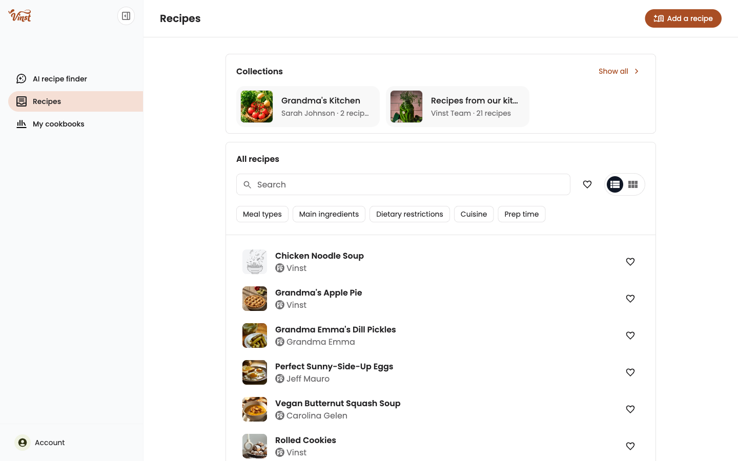 Collections bar at the top of the Recipe Box