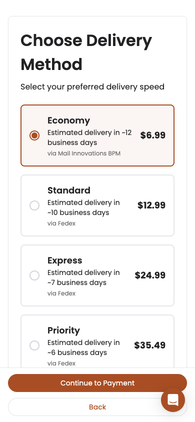 Checkout delivery step on mobile