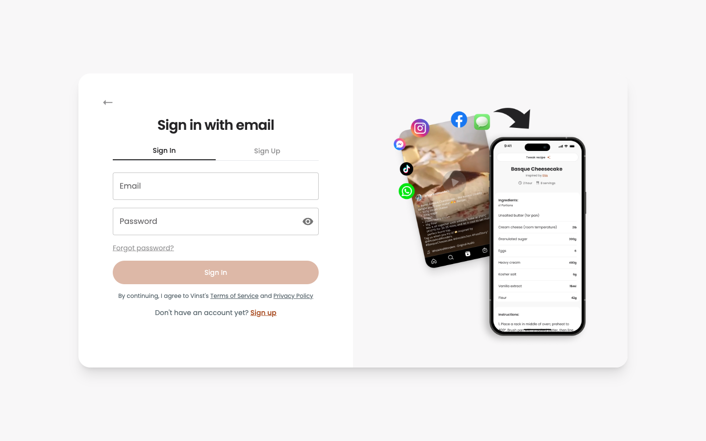 Sign in with email tab, showing email and password fields