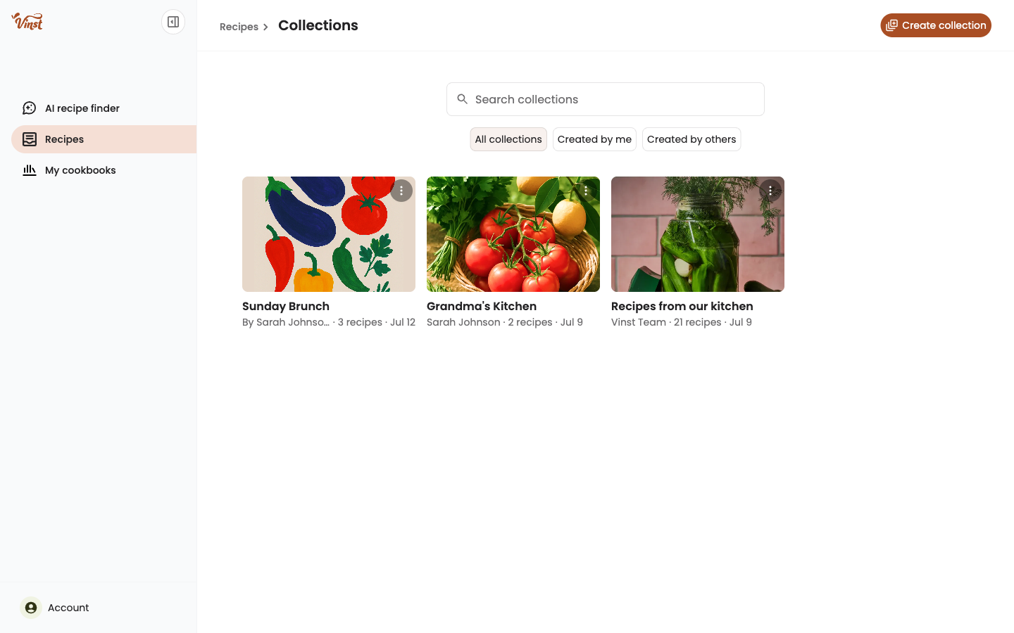 My Collections grid page