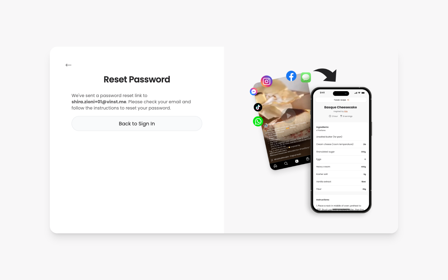 Confirmation that a password reset link was sent