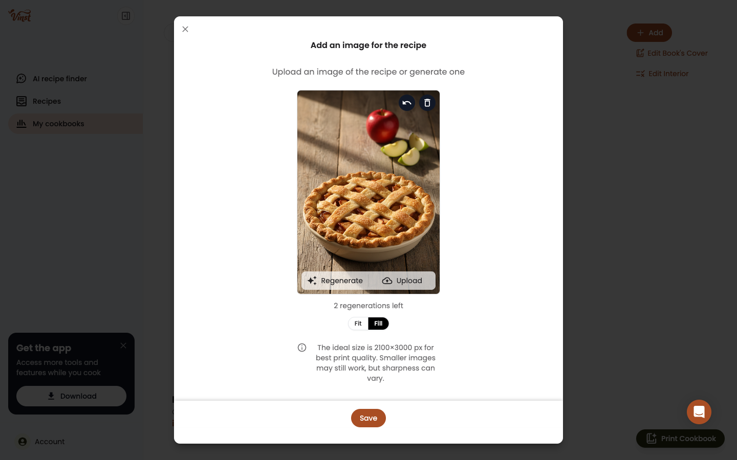 Recipe image editor with the Fit/Fill toggle