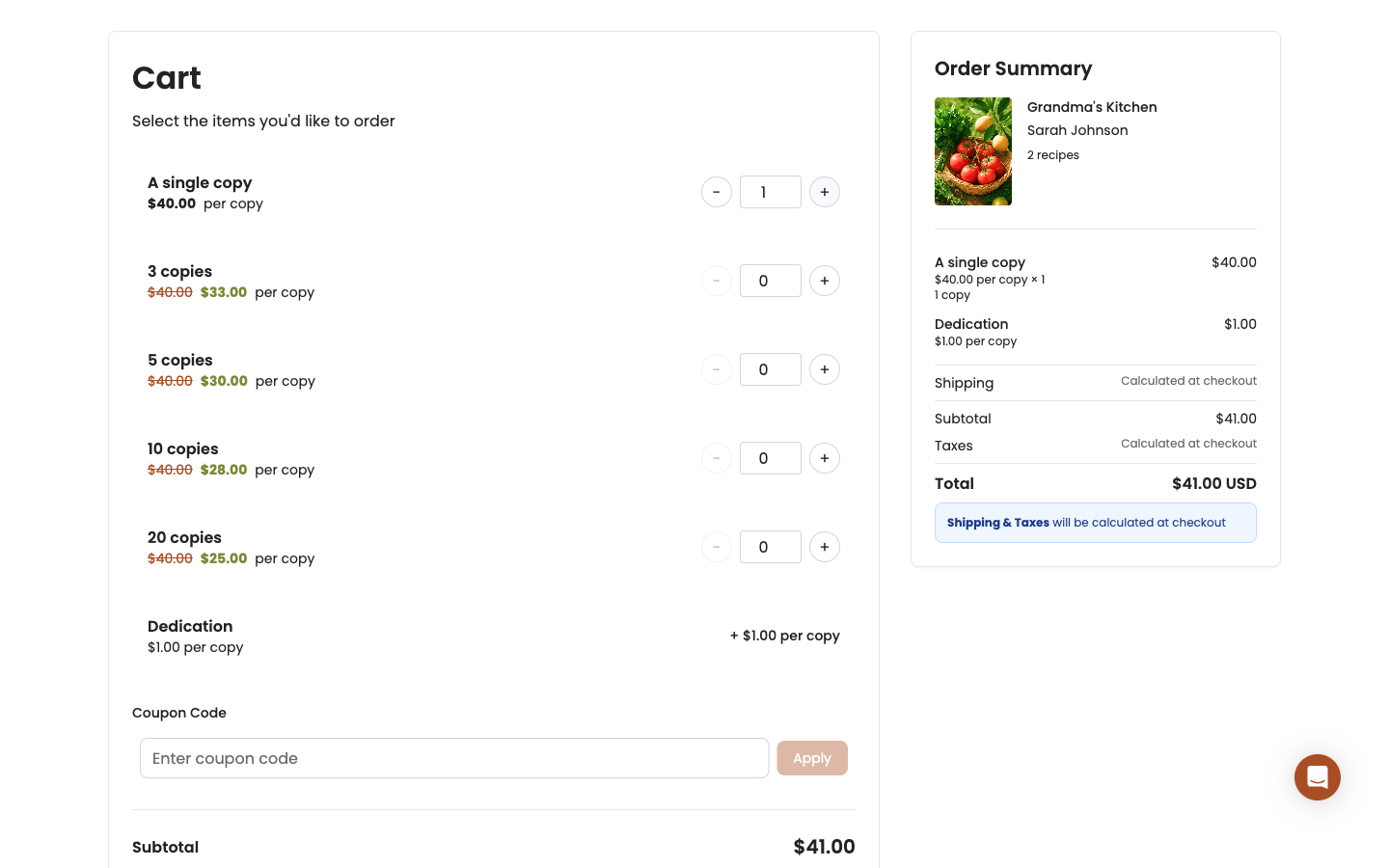 Checkout cart step on desktop