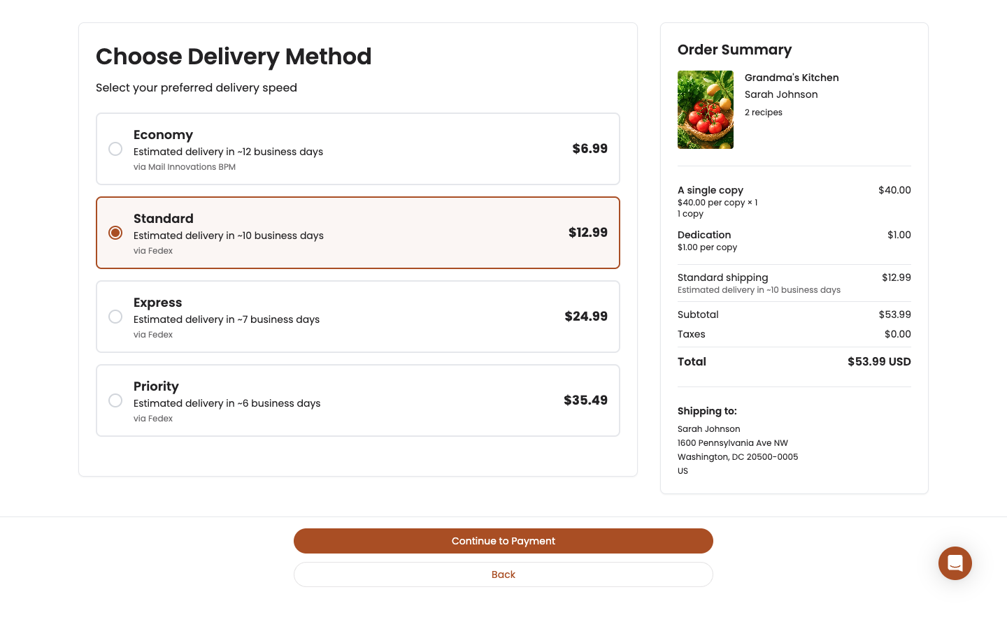 Checkout delivery step on desktop