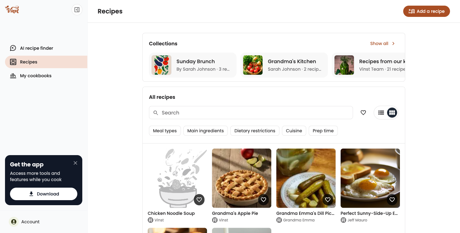 Recipe Box in grid view